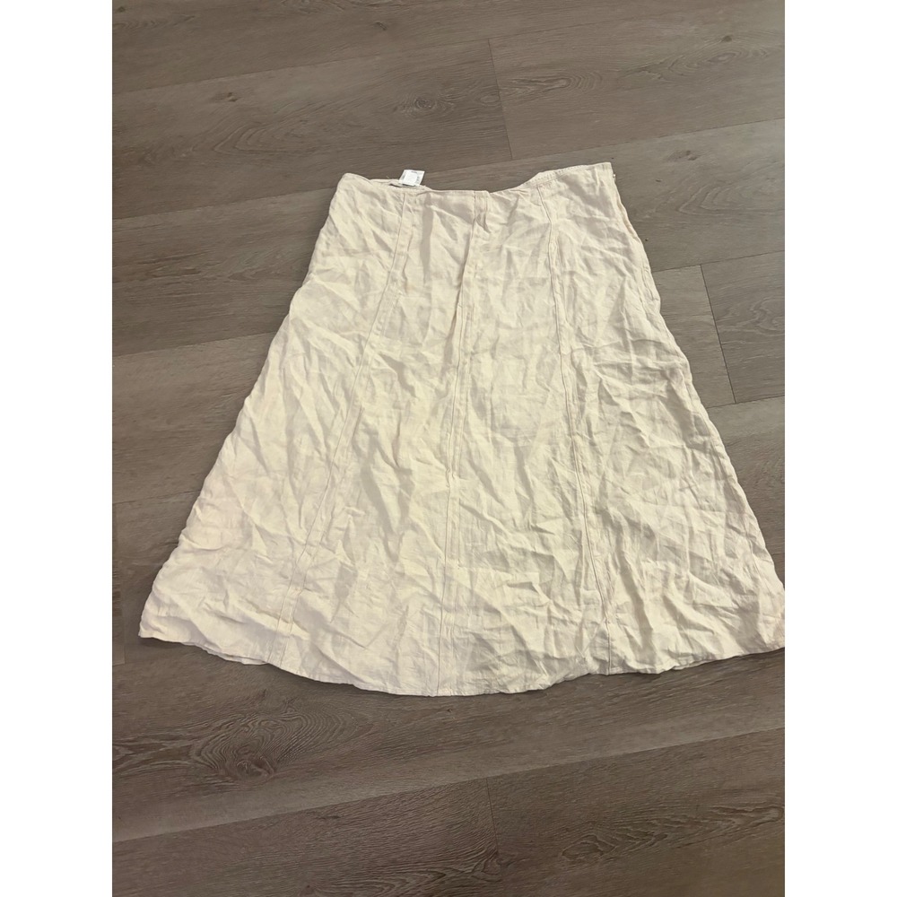 Lands End Womens 16 Cream 100% Linen Maxi Skirt Paneled A-Line Long Off-White